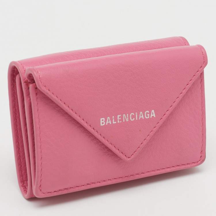 Pre Owned Balenciaga Pink Leather Mini Papier Flap Wallet