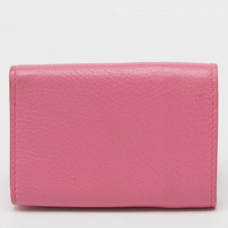 Pre Owned Balenciaga Pink Leather Mini Papier Flap Wallet