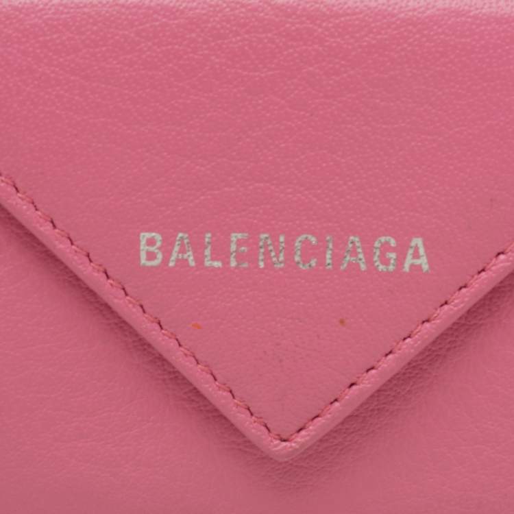 Pre Owned Balenciaga Pink Leather Mini Papier Flap Wallet