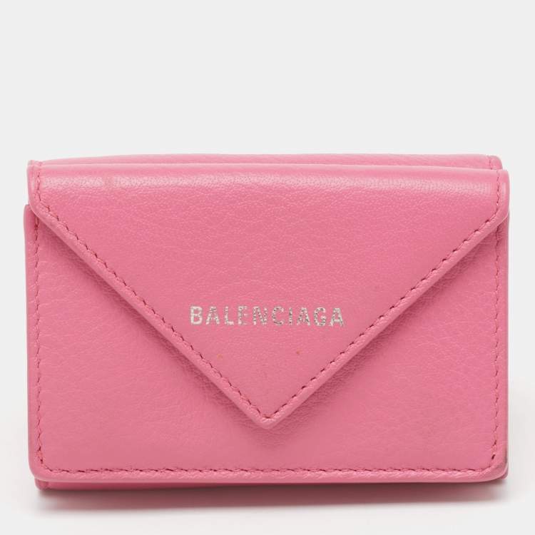 Pre Owned Balenciaga Pink Leather Mini Papier Flap Wallet