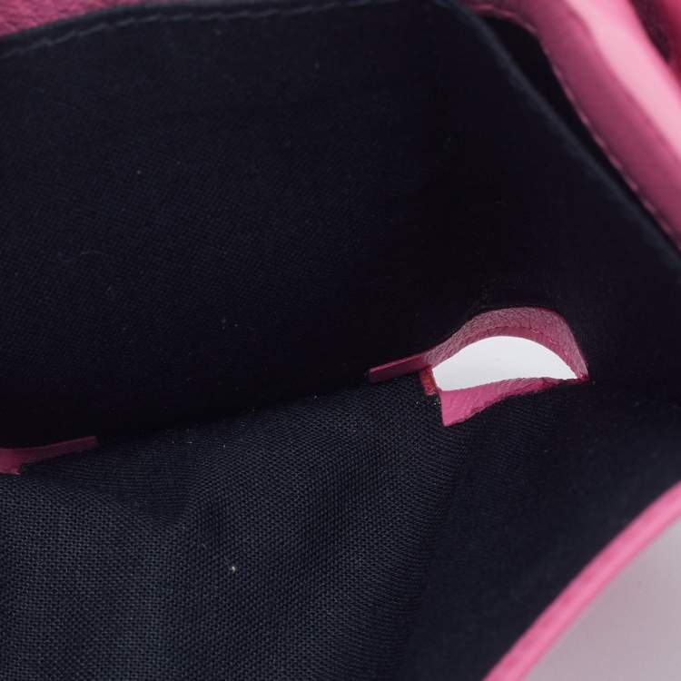 Pre Owned Balenciaga Pink Leather Mini Papier Flap Wallet