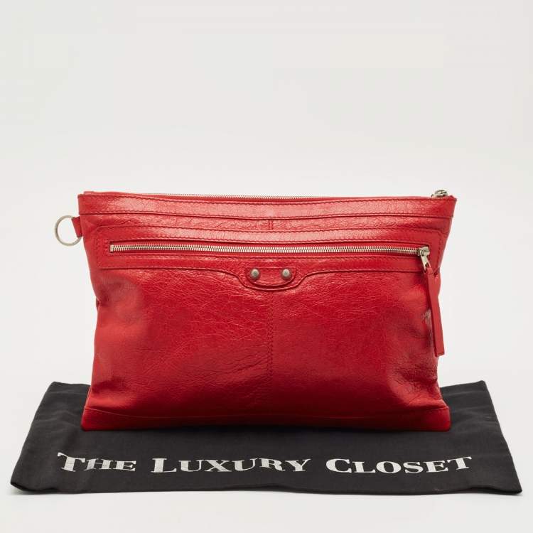 Pre Owned Balenciaga Red Leather Clip L Clutch