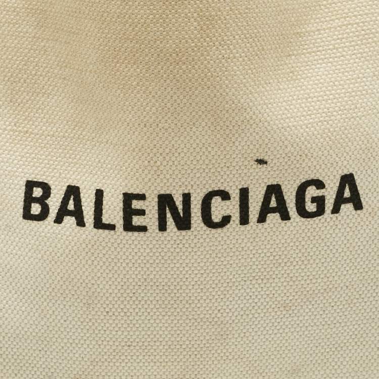 Pre Owned Balenciaga Off White/Black Canvas and Leather Navy XS Cabas Tote