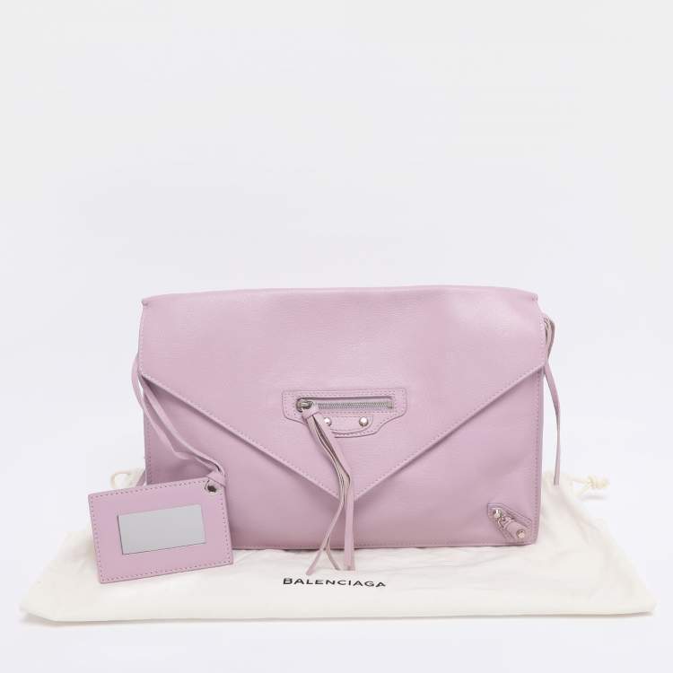 Pre Owned Balenciaga Pink Leather Papier Sight Clutch