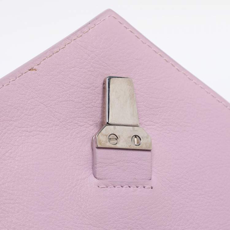 Pre Owned Balenciaga Pink Leather Papier Sight Clutch