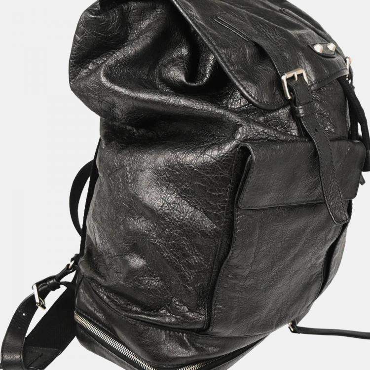 Pre Owned Balenciaga Classic Traveller Black Leather Backpack