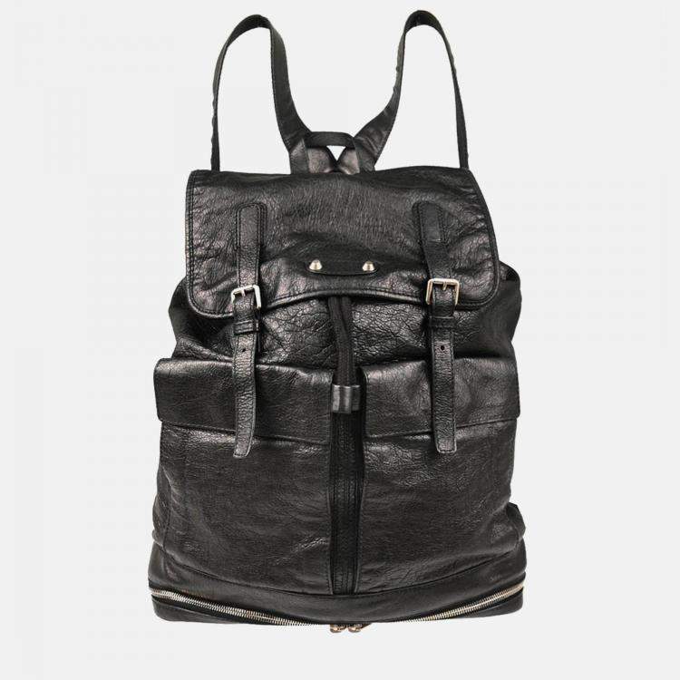 Pre Owned Balenciaga Classic Traveller Black Leather Backpack