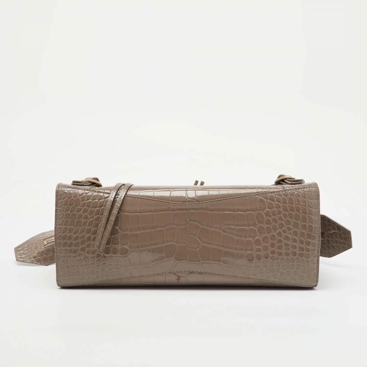Pre Owned Balenciaga Beige Croc Embossed Leather Small Neo Classic City Bag
