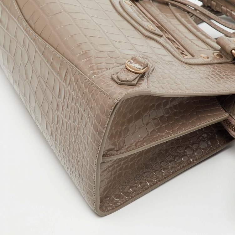 Pre Owned Balenciaga Beige Croc Embossed Leather Small Neo Classic City Bag