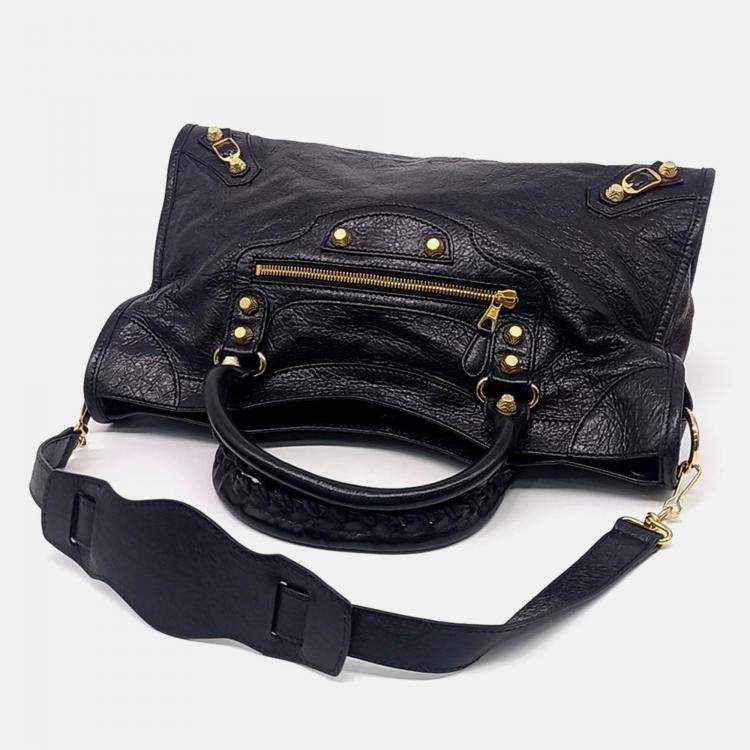 مملوكة مسبقًا Balenciaga Black Leather New Giant City Bag