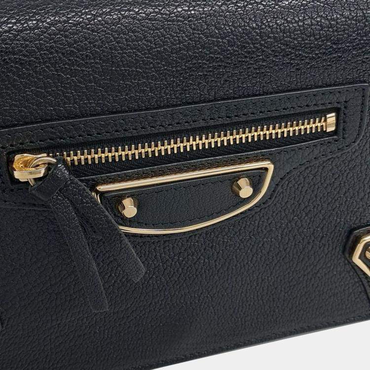 Pre Owned Balenciaga Black Leather Metal Edge Chain Crossbody Bag