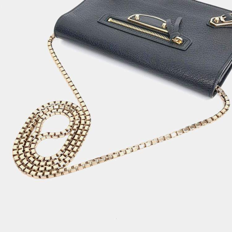 Pre Owned Balenciaga Black Leather Metal Edge Chain Crossbody Bag