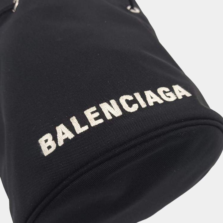 Pre Owned Balenciaga Black Fabric Wheel Drawstring Bucket Bag XS