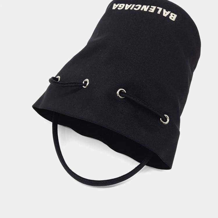Pre Owned Balenciaga Black Fabric Wheel Drawstring Bucket Bag XS