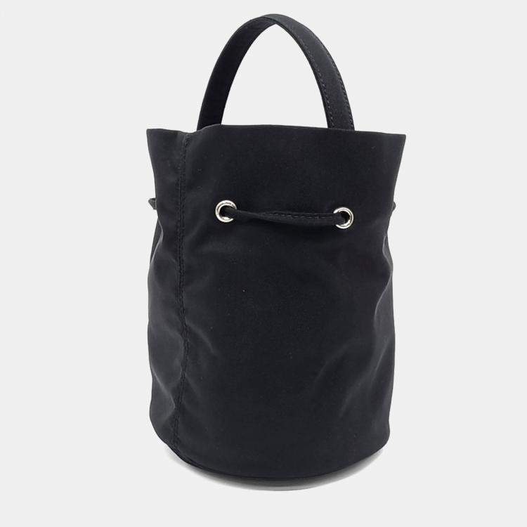 Pre Owned Balenciaga Black Fabric Wheel Drawstring Bucket Bag XS