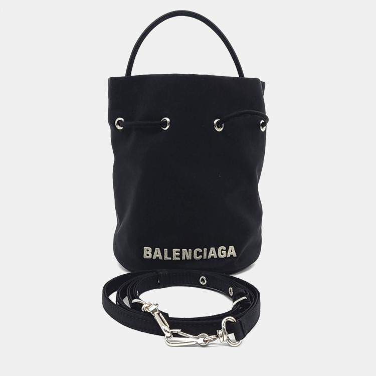 Pre Owned Balenciaga Black Fabric Wheel Drawstring Bucket Bag XS
