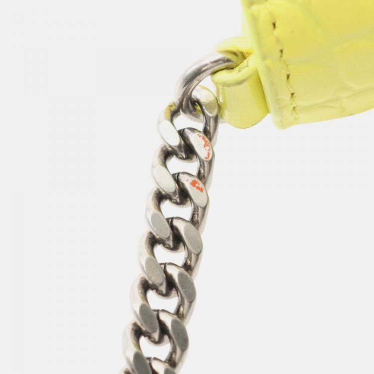 Pre Owned Balenciaga Yellow Shiny Calfskin Crocodile Embossed Hourglass Wallet On Chain