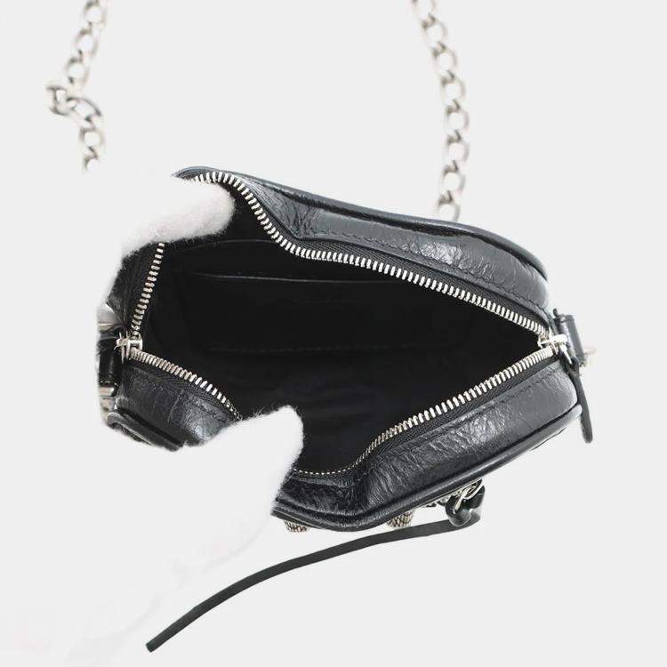 Pre Owned Balenciaga Luca Goal Heart Black Lambskin Chain Shoulder Bag