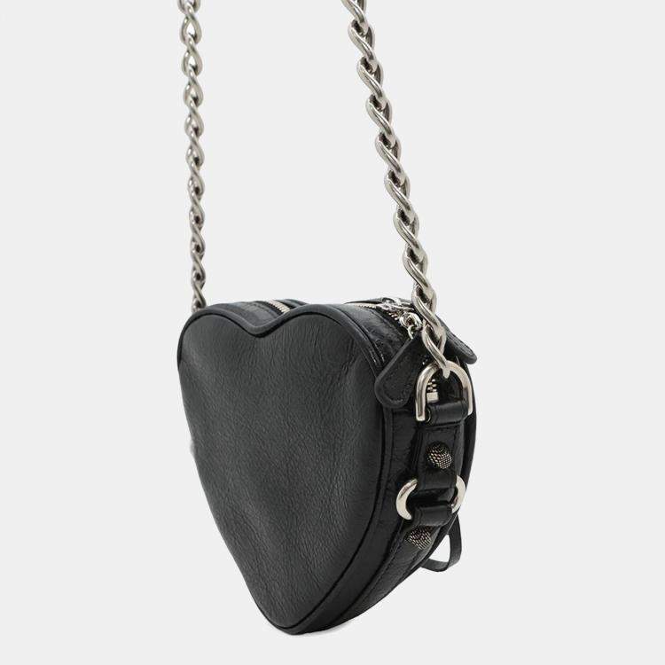 Pre Owned Balenciaga Luca Goal Heart Black Lambskin Chain Shoulder Bag