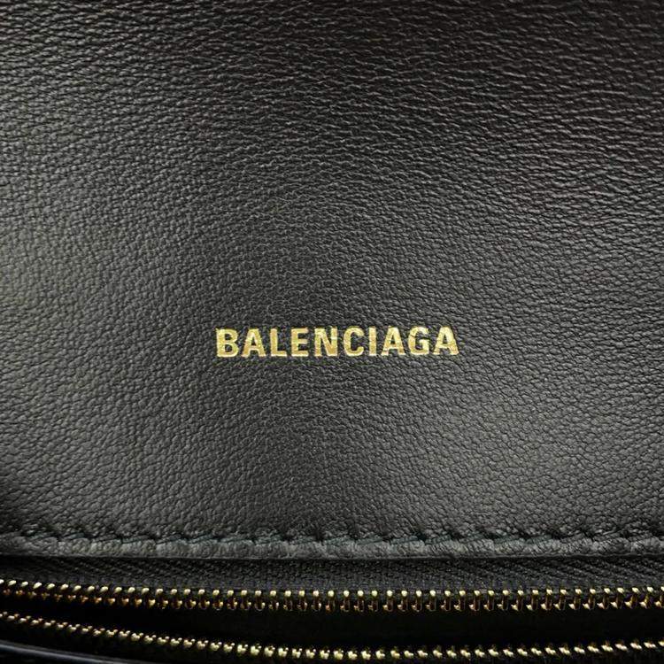 Pre Owned Balenciaga Downtown XS Black Croco Embossed Leather Chain Shoulder Bag