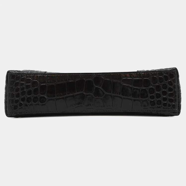 Pre Owned Balenciaga Downtown XS Black Croco Embossed Leather Chain Shoulder Bag