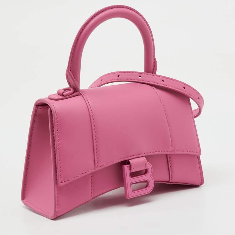 Pre Owned Balenciaga Pink Leather XS Hourglass Top Handle Bag
