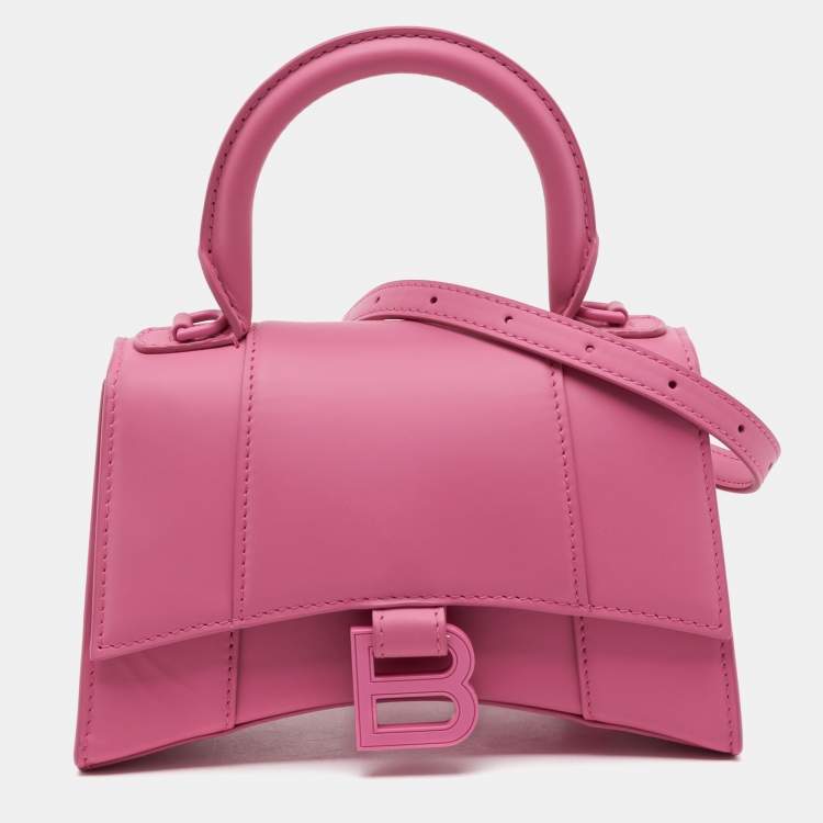 Pre Owned Balenciaga Pink Leather XS Hourglass Top Handle Bag