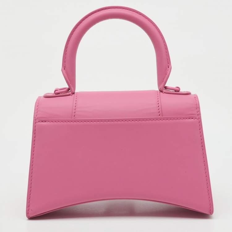 Pre Owned Balenciaga Pink Leather XS Hourglass Top Handle Bag