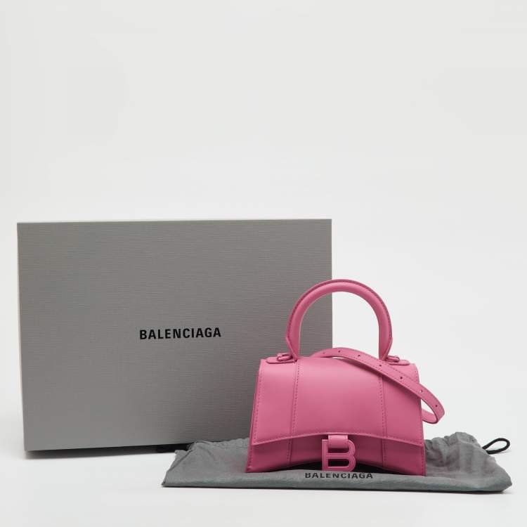 Pre Owned Balenciaga Pink Leather XS Hourglass Top Handle Bag