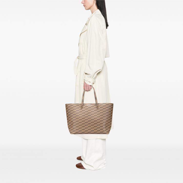 Pre Owned Balenciaga Brown Large BB Monogram Coated Canvas Signature East West Shopper Bag