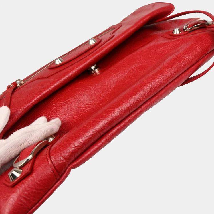 Pre Owned Balenciaga Envelope Red Leather Shoulder Bag