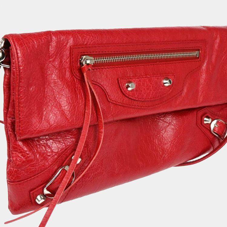 Pre Owned Balenciaga Envelope Red Leather Shoulder Bag