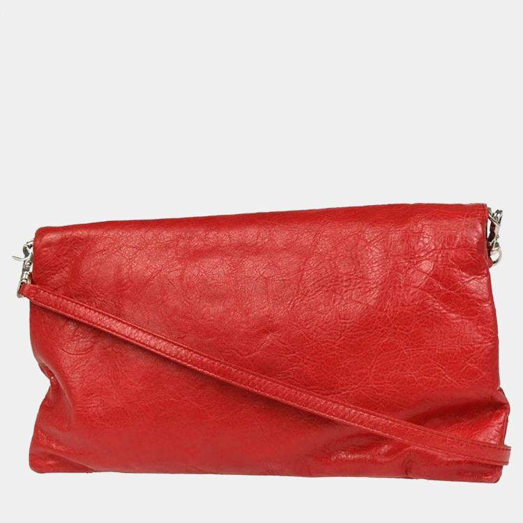 Pre Owned Balenciaga Envelope Red Leather Shoulder Bag