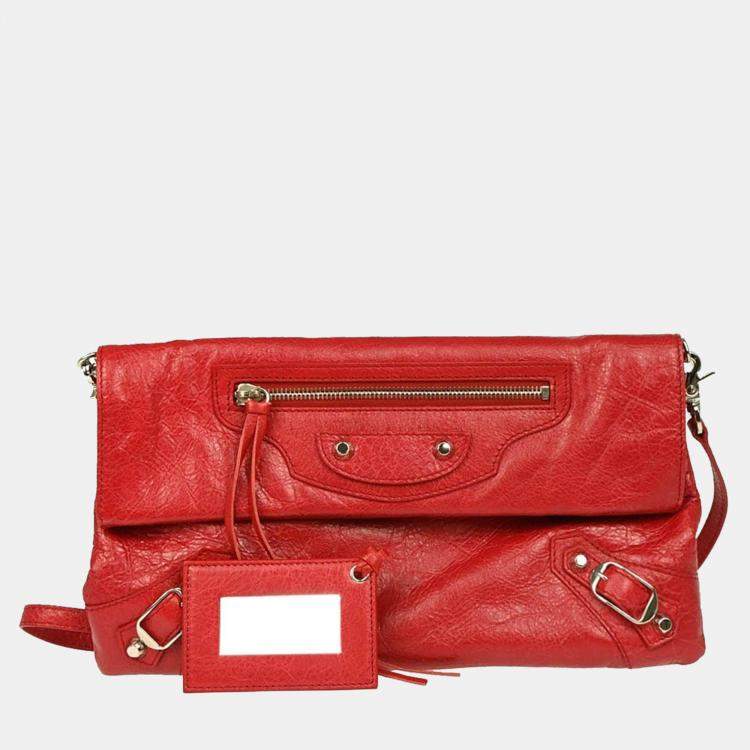 Pre Owned Balenciaga Envelope Red Leather Shoulder Bag