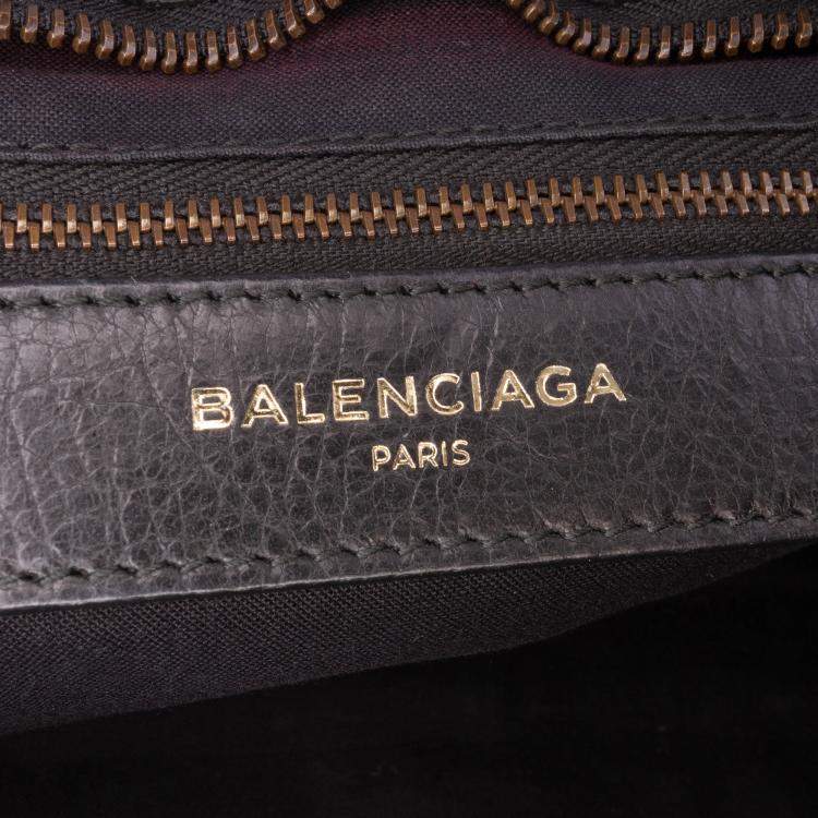Pre Owned Balenciaga Black Multicolor Small Lambskin Motocross Striped Classic City Satchel