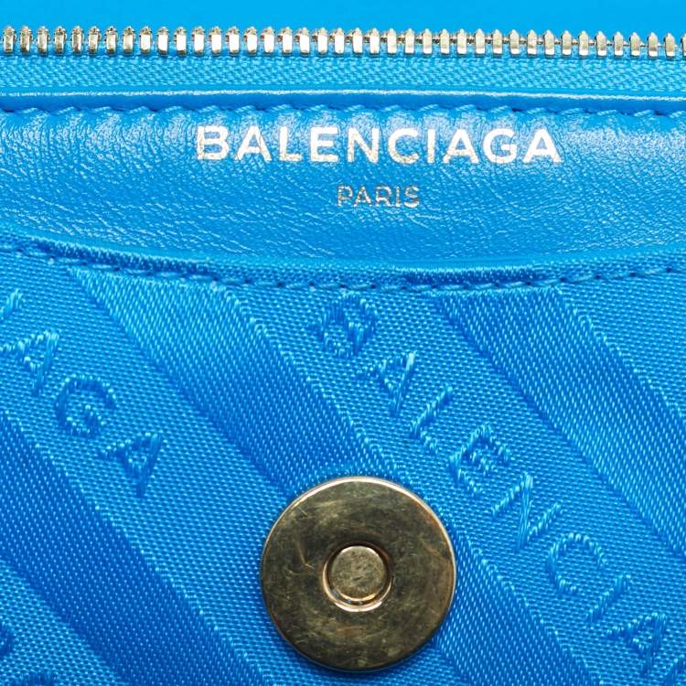 Pre Owned Balenciaga Blue Logo Jacquard Nylon BB Chain Round Shoulder Bag