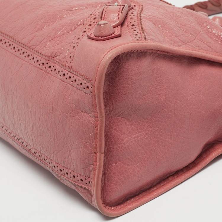 Pre Owned Balenciaga Pink Leather Brogues Classic City Tote