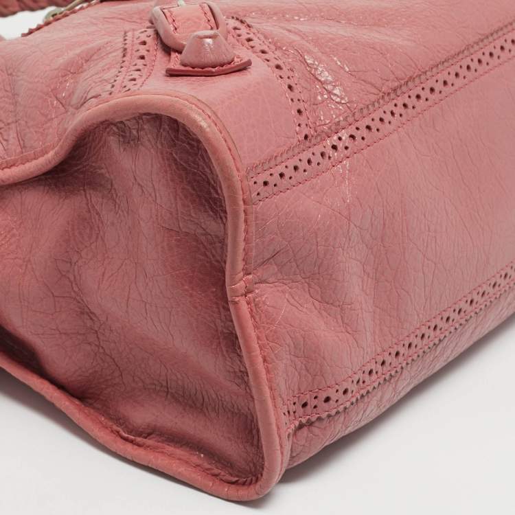 Pre Owned Balenciaga Pink Leather Brogues Classic City Tote