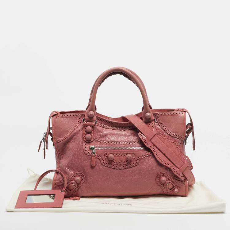 Pre Owned Balenciaga Pink Leather Brogues Classic City Tote