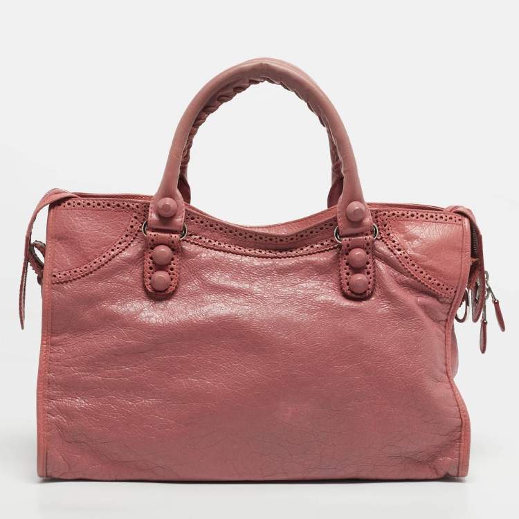 Pre Owned Balenciaga Pink Leather Brogues Classic City Tote
