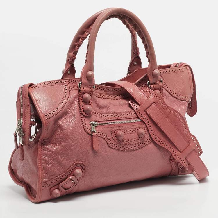 Pre Owned Balenciaga Pink Leather Brogues Classic City Tote