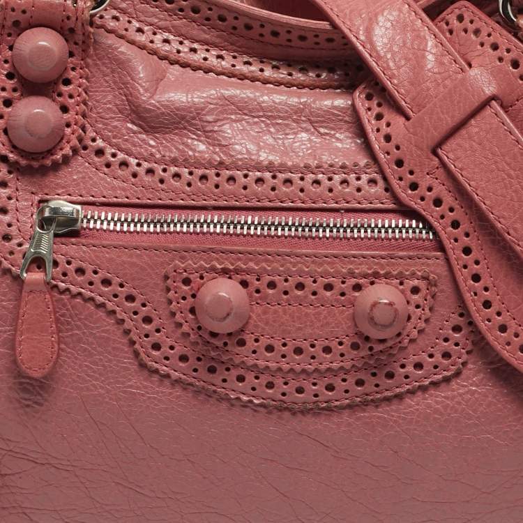 Pre Owned Balenciaga Pink Leather Brogues Classic City Tote
