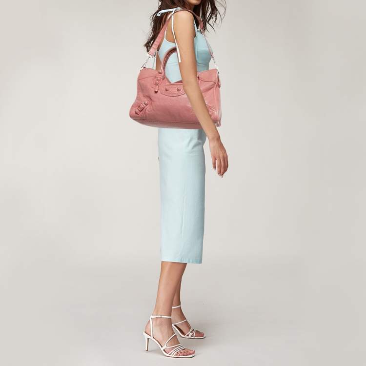 Pre Owned Balenciaga Pink Leather Brogues Classic City Tote