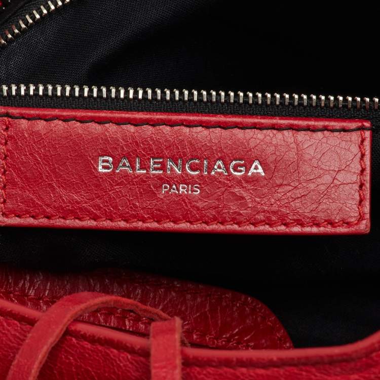 Pre Owned Balenciaga Red Leather Motorcycle Classic City Small Logo Strap Bag