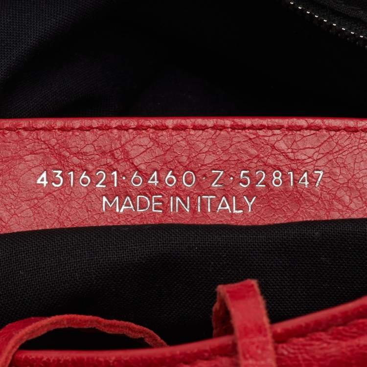 Pre Owned Balenciaga Red Leather Motorcycle Classic City Small Logo Strap Bag