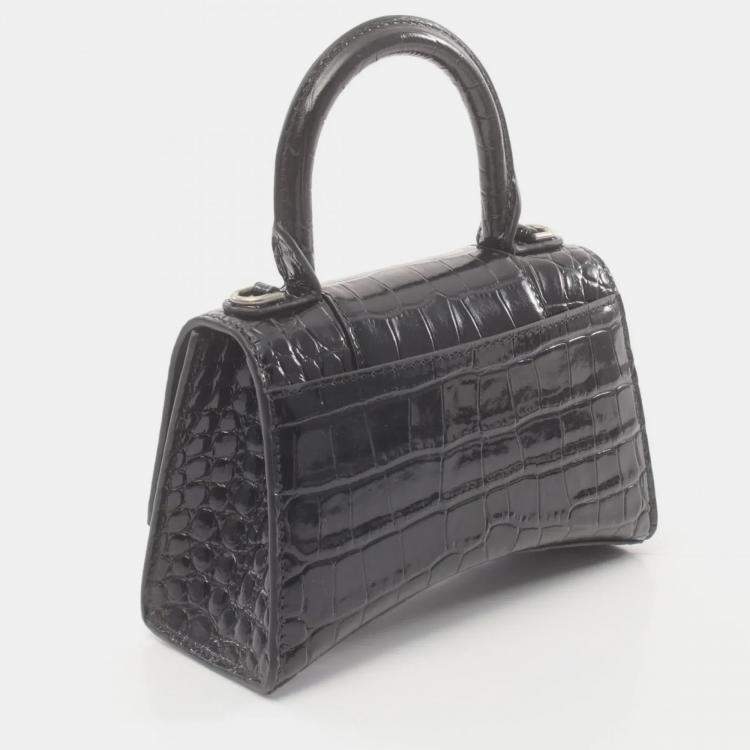 Pre Owned Balenciaga Hourglass XS Black Leather Shoulder Bag