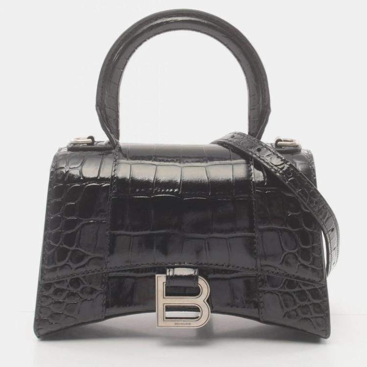 Pre Owned Balenciaga Hourglass XS Black Leather Shoulder Bag