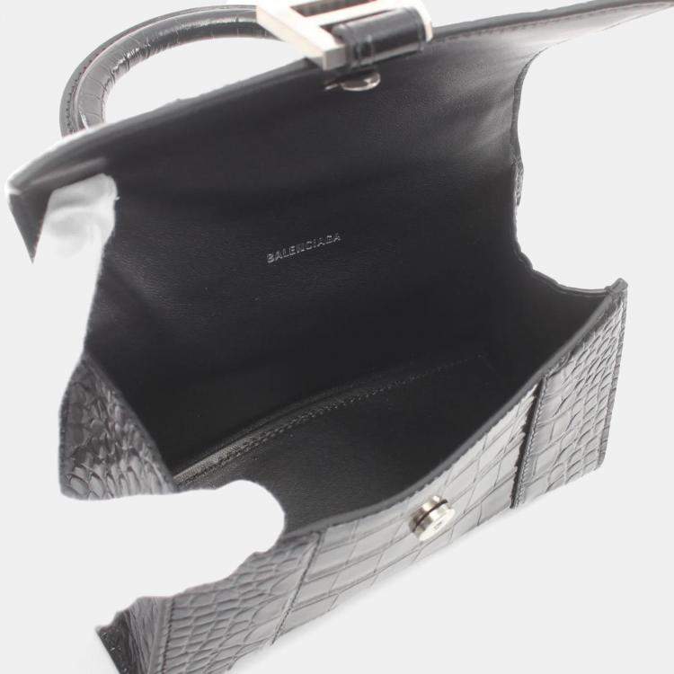 Pre Owned Balenciaga Hourglass XS Black Leather Shoulder Bag