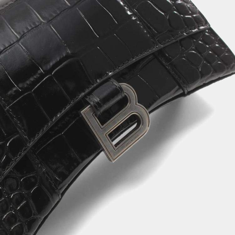Pre Owned Balenciaga Hourglass XS Black Leather Shoulder Bag