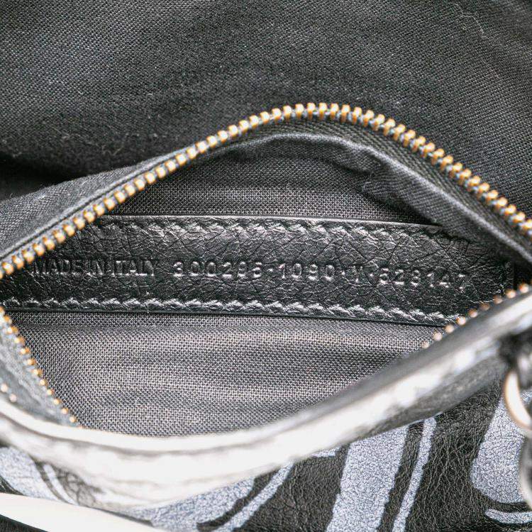 Pre Owned Balenciaga Black Blue Mini Lambskin Motocross Graffiti Classic City Satchel